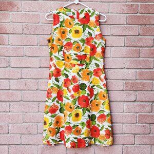 Vintage 1960s Tanner of North Carolina Floral Barkcloth Dress Size 10